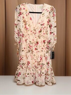 NWT Taylor Women’s Cream Midi Dress with Pink Floral Print-6